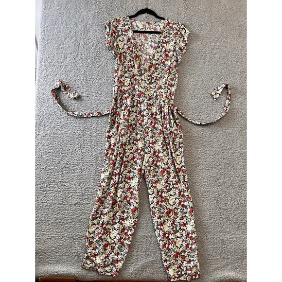 Free People S Ruffle Your Feathers Spring Floral Jumpsuit One Piece Boho Pockets - Picture 2 of 8